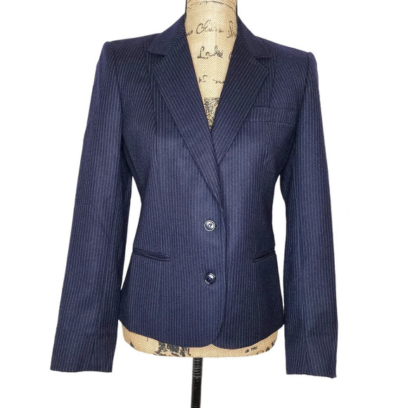 Harve Benard Womens Single Breasted Pinstripe Wool Blazer Suit Jacket Medium - Picture 9 of 11